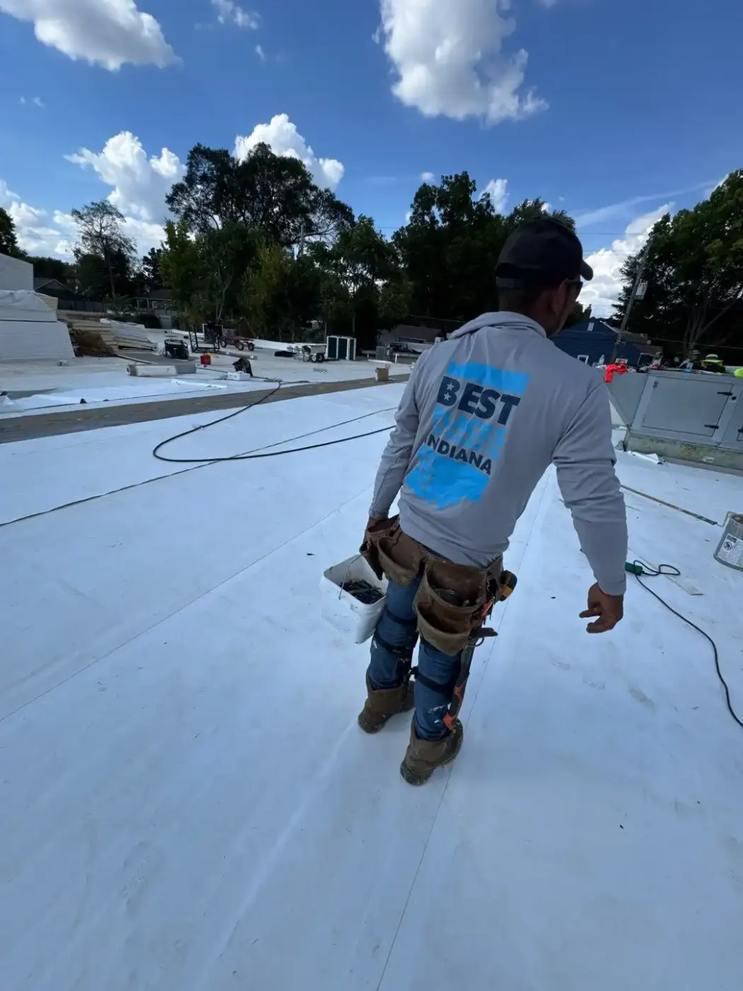 Storm damage documentation on a New Whiteland commercial building
